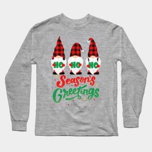 Charming 'Season's Greetings' Holiday Shirt with Festive Gnomes Long Sleeve T-Shirt